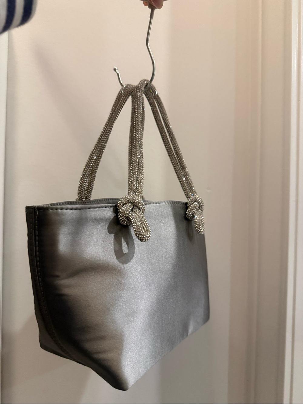 Jcrew Metallic Gray Bag with Rhinestone Rope Handles - Picture 3 of 8